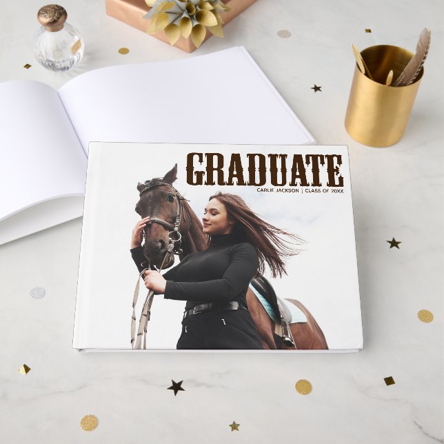 Country Western Graduate Photo Cowgirl Graduation Guest Book (Front Open)