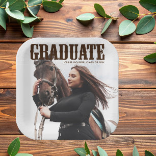 Country Western Graduate Photo Cowgirl Graduation Paper Plate