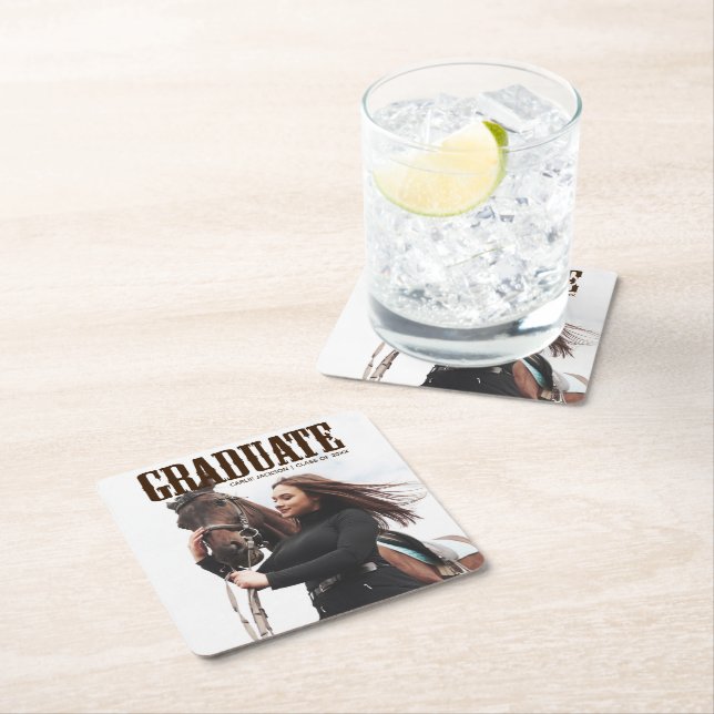 Country Western Graduate Photo Cowgirl Graduation Square Paper Coaster (Insitu)