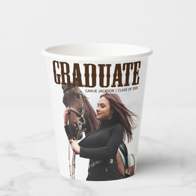 Country Western Graduate Photo Graduation Party Paper Cups (Front)