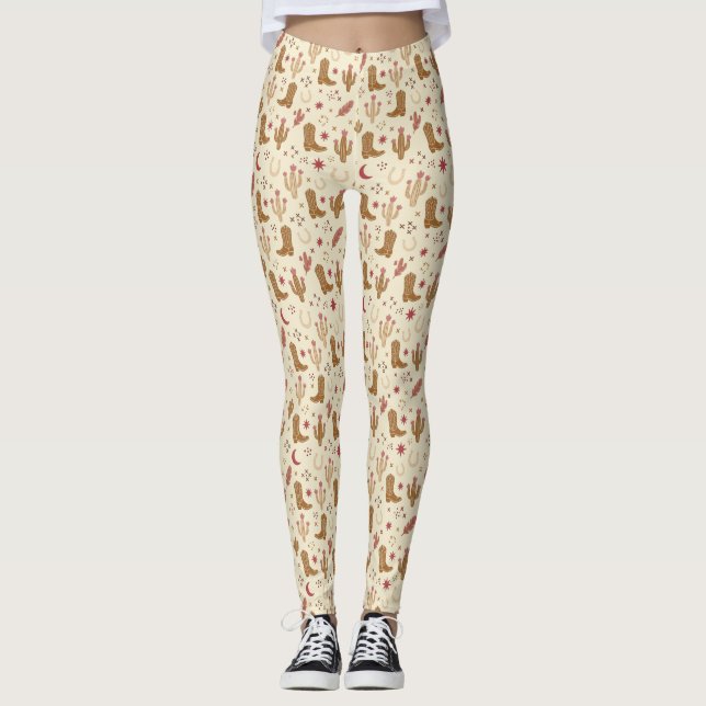 Country Western Hand-Drawn Pattern  Leggings (Front)