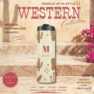 Country Western Hand-Drawn Pattern Monogram Script Thermal Tumbler