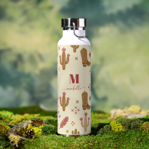 Country Western Hand-Drawn Pattern Monogram Script Water Bottle