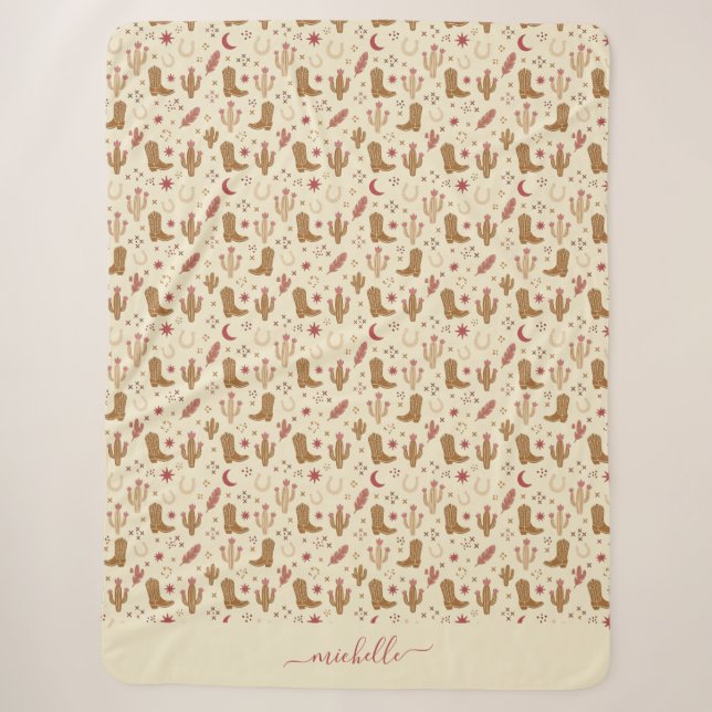 Country Western Hand-Drawn Pattern with Script Sherpa Blanket (Front)