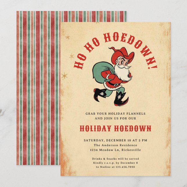 Country Western Hoedown Christmas Santa Holiday Invitation (Front/Back)