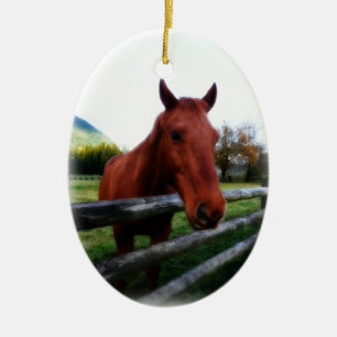 Country Western Horse and Fence Ceramic Tree Decoration