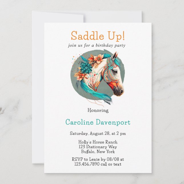 Country Western Horse Saddle Up Birthday Party Invitation (Front)