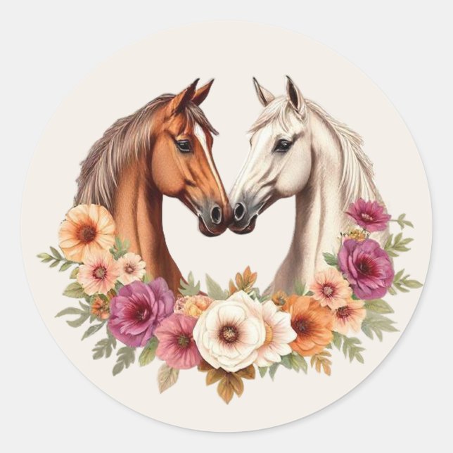 Country Western Horses Classic Round Sticker (Front)