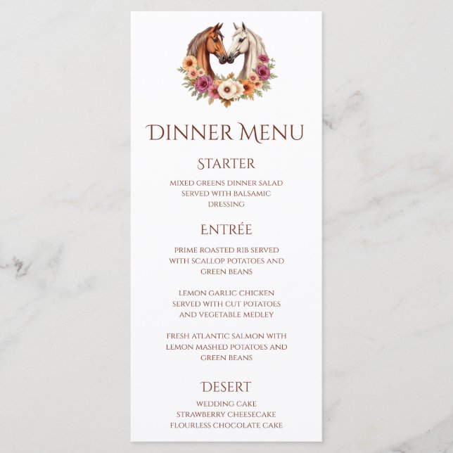 Country Western Horses  Menu (Front)
