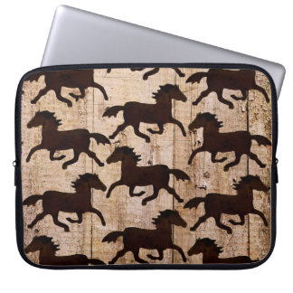 Country Western Horses on Barn Wood Cowboy Gifts Laptop Sleeve