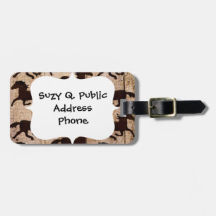 Country Western Horses on Barn Wood Cowboy Gifts Luggage Tag