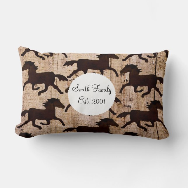 Country Western Horses on Barn Wood Cowboy Gifts Lumbar Cushion (Front)