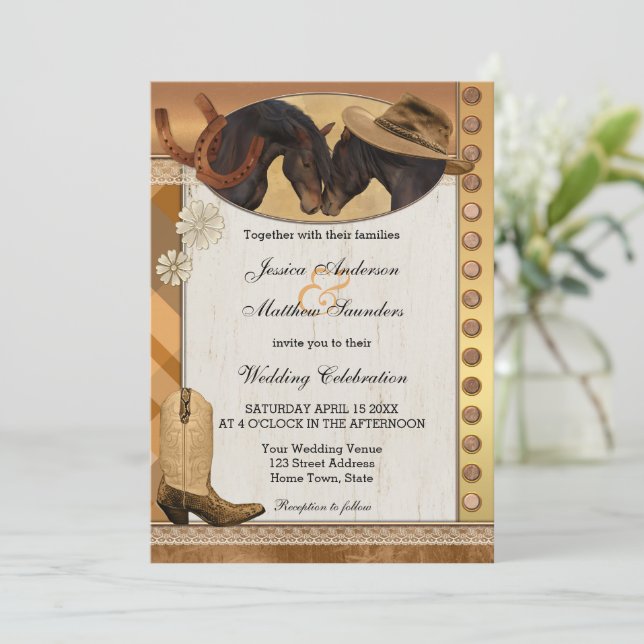 Country Western Horses Wedding Invitation (Standing Front)