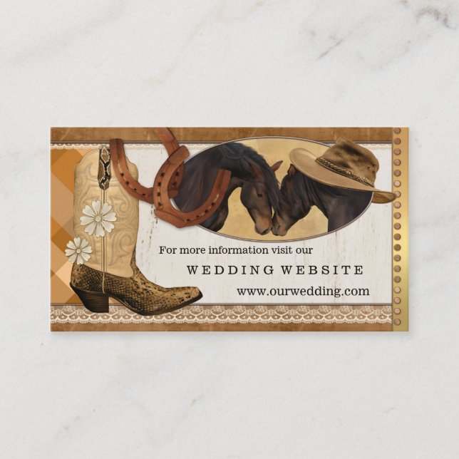 Country Western Horses Wedding Website Insert Card (Front)