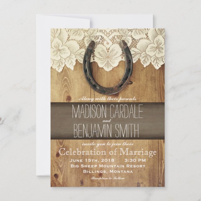 Country Western Horseshoe Lace Wedding Invitations (Front)