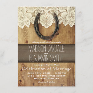 Country Western Horseshoe Lace Wedding Invitations