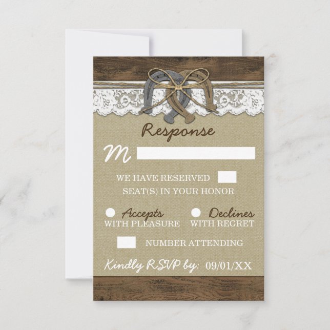 Country Western Horseshoe Wedding RSVP Cards (Front)