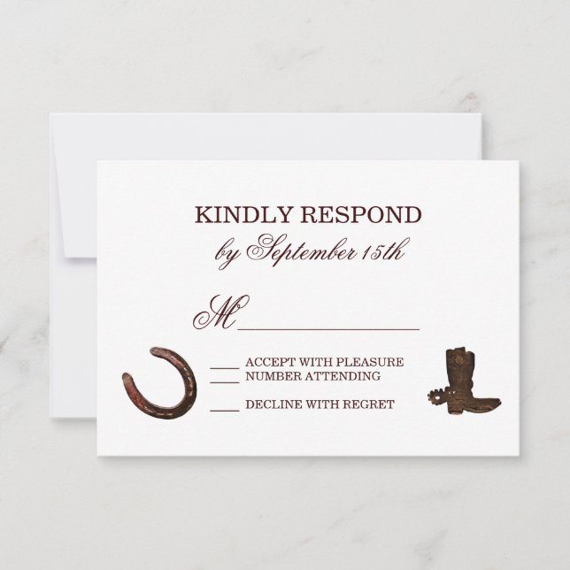 Country Western Horseshoes Boots Wedding RSVP (Front)