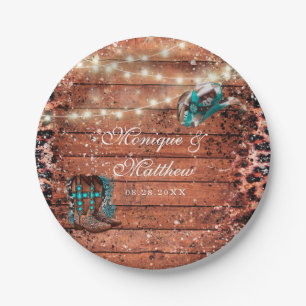 Country Western Lights Boots Hat Wedding Paper Plate