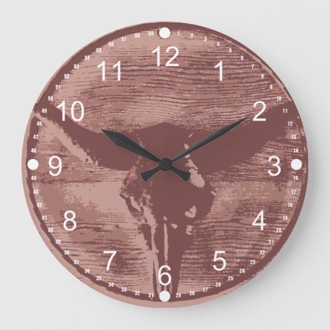 Country Western Longhorns Bull Skull Cowboy Gifts Large Clock (Front)