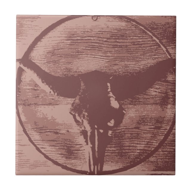 Country Western Longhorns Bull Skull Cowboy Gifts Tile (Front)