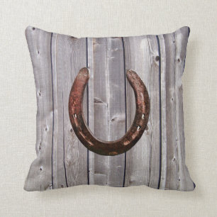 Country Western Lucky Horseshoe Rustic Wood Pillow