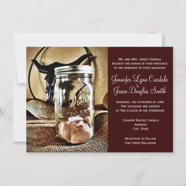 Country Western Mason Jar Wedding Invitations (Front)