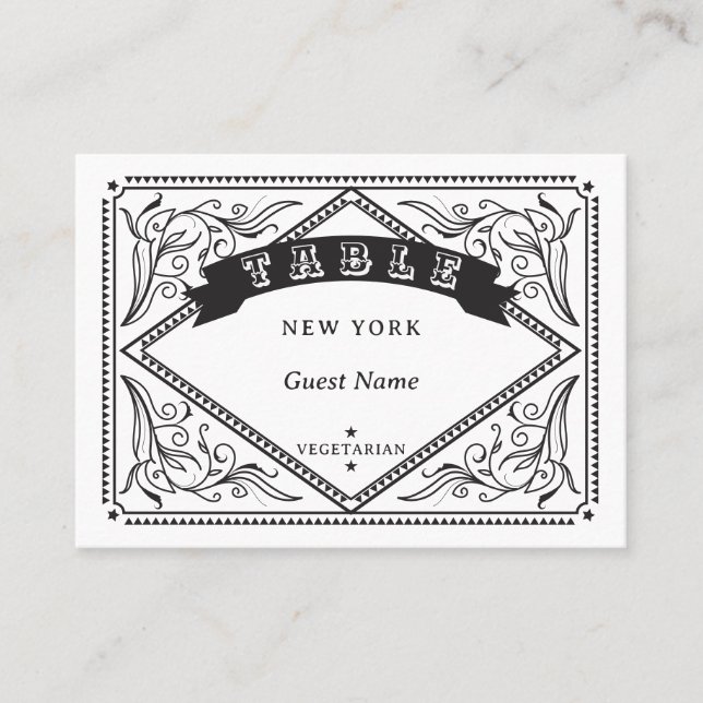 Country Western Meal Choice Menu Option Wedding Place Card (Front)