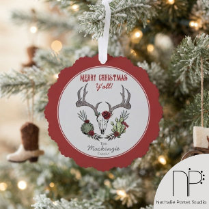 Country Western Merry Christmas Y'All Holiday Tree Decoration Card