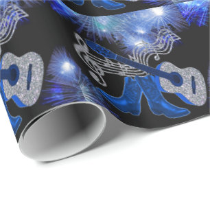 Country Western Music Blue Guitar And Cowboy Boots Wrapping Paper