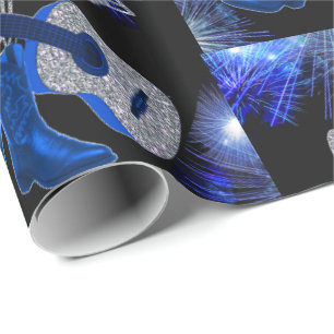 Country Western Music Blue Guitar And Cowboy Boots Wrapping Paper