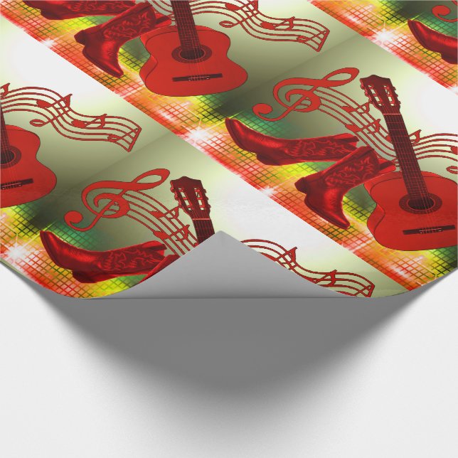 Country Western Music Red Guitar And Cowboy Boots Wrapping Paper (Corner)