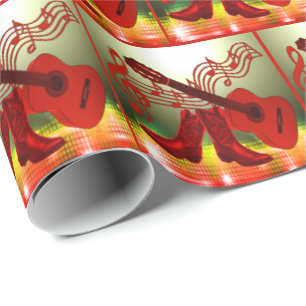 Country Western Music Red Guitar And Cowboy Boots Wrapping Paper