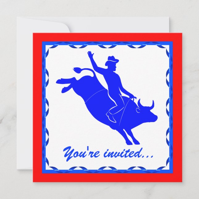 Country Western Party with Rodeo Bull Rider Invitation (Front)