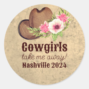 Country western pink floral Cowgirl Classic Round Sticker