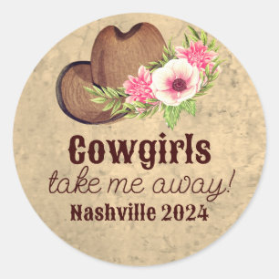 Country western pink floral Cowgirl  Classic Round Sticker