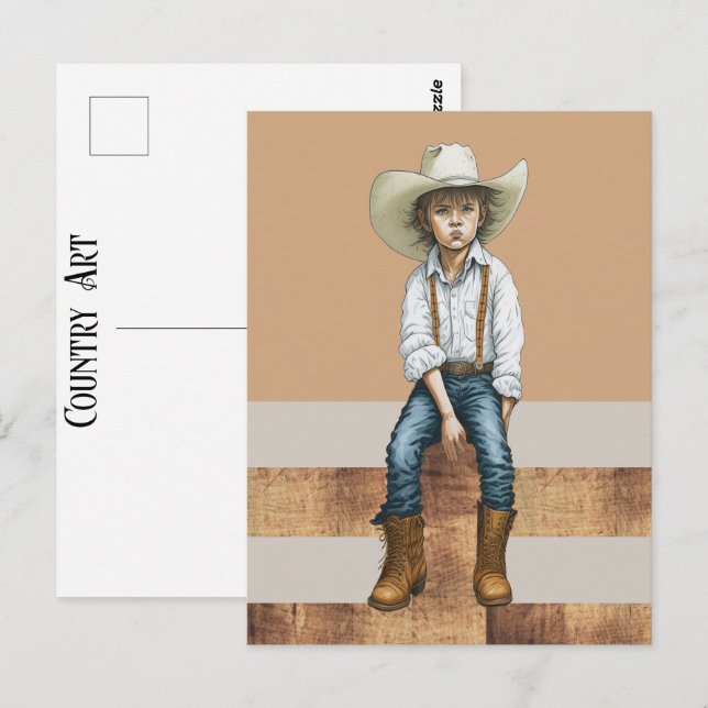 Country Western Ranch Young Cowgirl On Post Style Postcard (Front/Back)