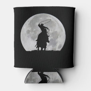 Country Western Roping Cowboy and Steer Moon Can Cooler