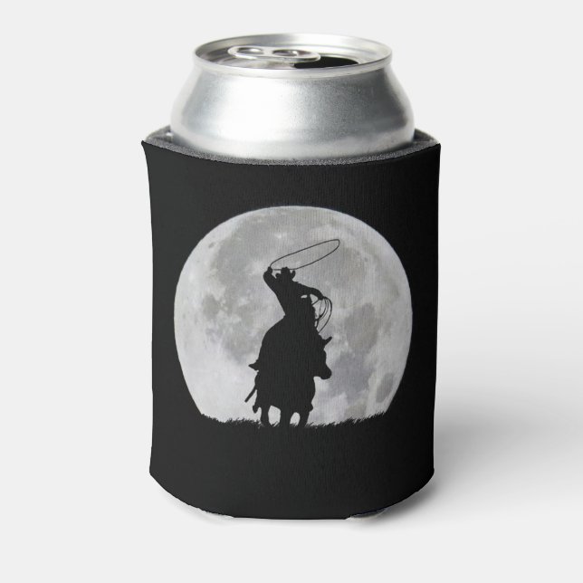Country Western Roping Cowboy and Steer Moon Can Cooler (Can Back)