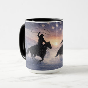 Country Western Roping Cowboys Snow Mug