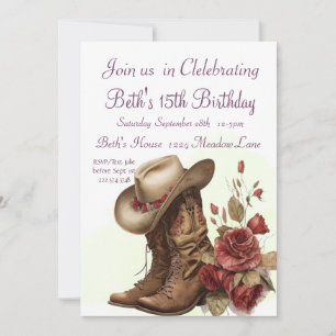 Country Western, Roses, 15th Birthday       Invitation