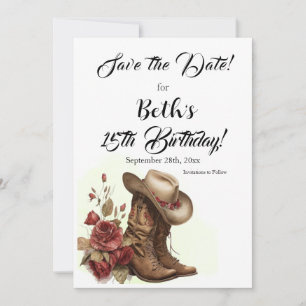 Country Western, Roses, 15th Birthday  Save The Date