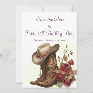 Country Western, Roses, 15th Birthday       Save The Date