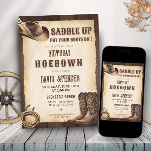 Country Western Rustic Cowboy Birthday Invitation