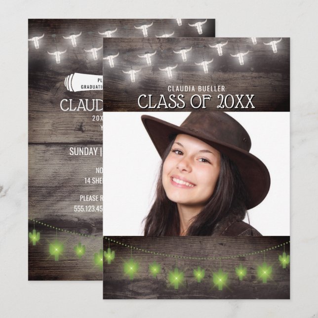 Country Western Southwest Photo Graduation Party Invitation (Front/Back)