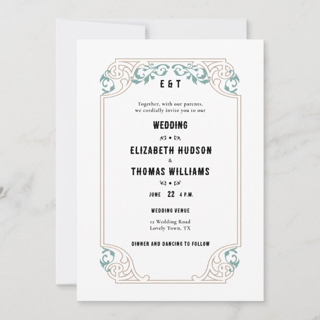 Country Western Southwestern Turquoise Wedding Invitation (Front)