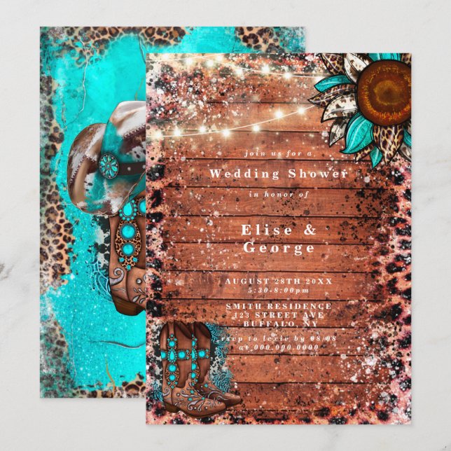 Country Western Turquoise Boots Wedding Shower (Front/Back)