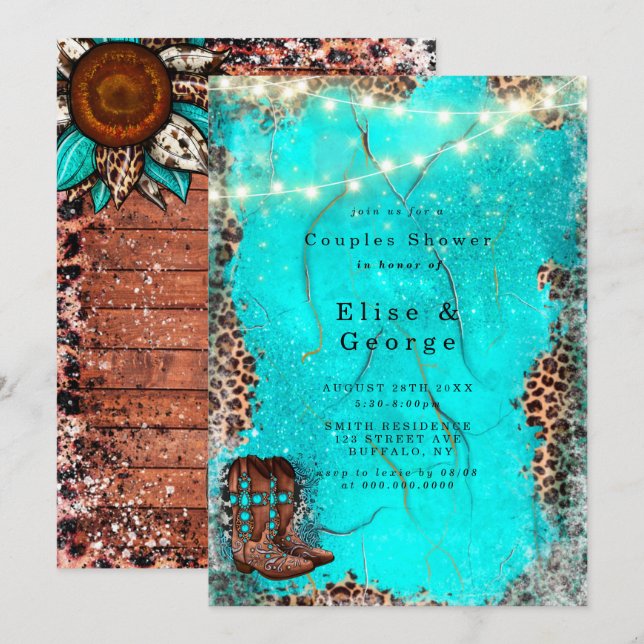 Country Western Turquoise Couple Shower Invitation (Front/Back)