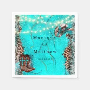 Country Western Turquoise Lights Leopard Wedding Napkin
