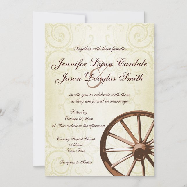 Country Western Wagon Wheel Wedding Invitation (Front)